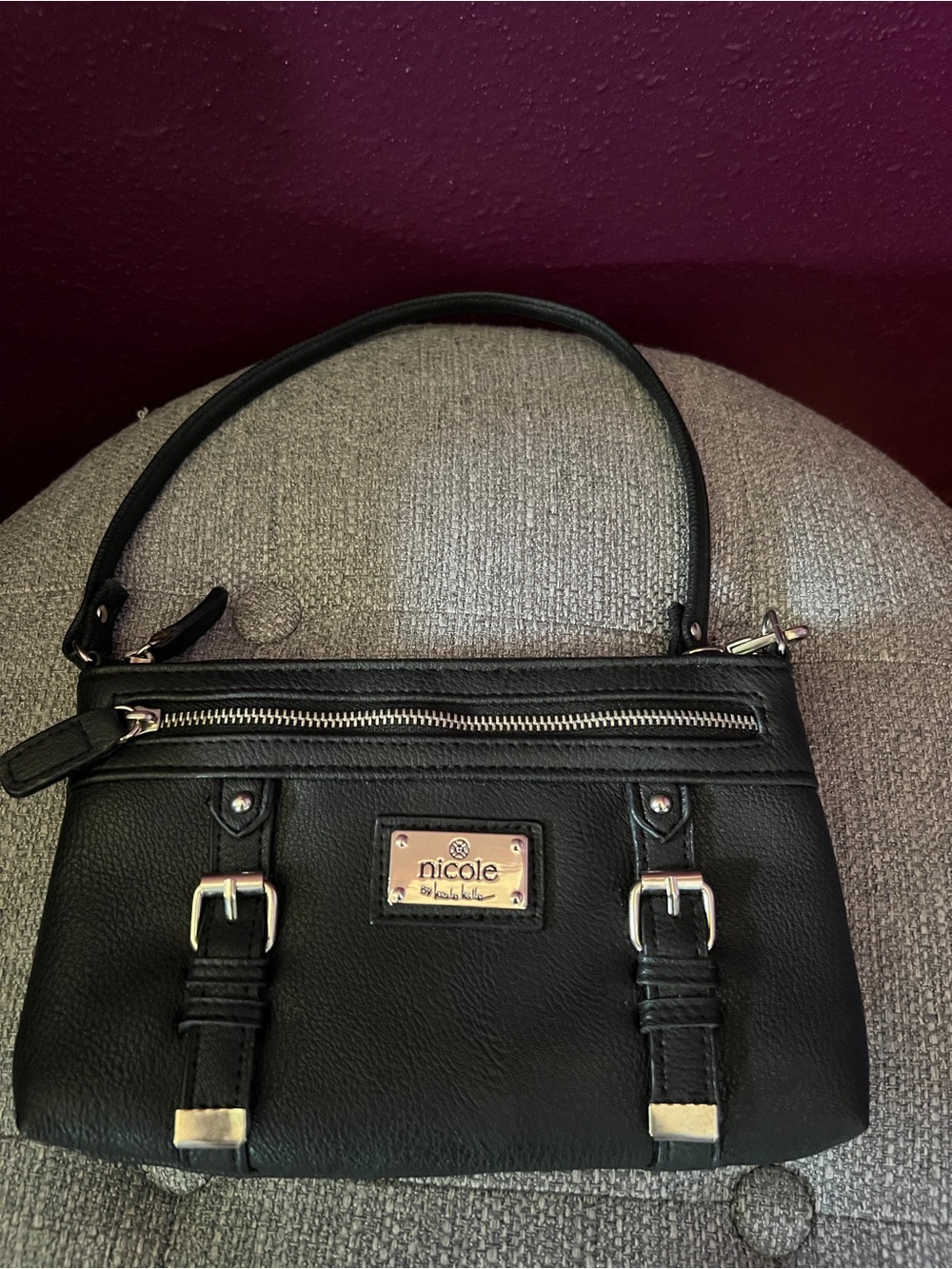 Nicole by Nicole Miller Black Shoulder Bag with Silver Hardware